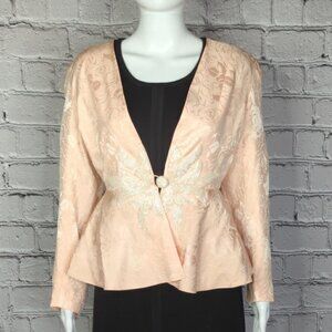 I. Magnin Vintage Peach Silk Floral Peplum Jacket, Women's 8